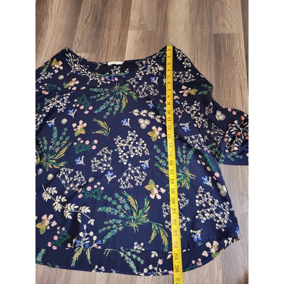 Le Lis Navy Blue Floral Print Cold Shoulder Blouse Women's XXL - Picture 5 of 6